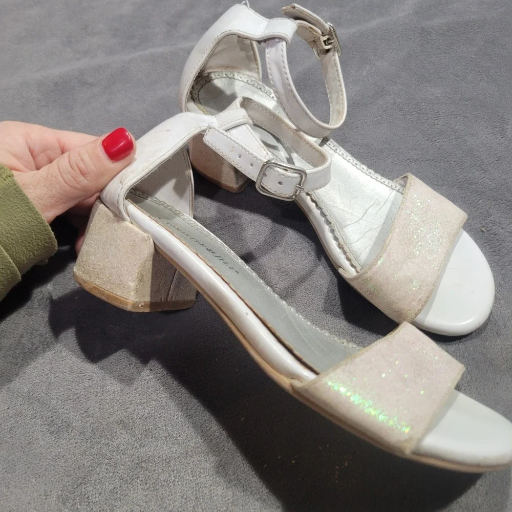 Christie & Jill Mallory Girls‎ White Glitter Block Heel Dress Sandals Size 13M